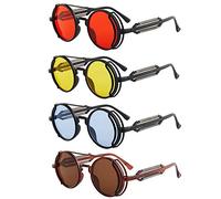 Fopytu 4 Pcs Retro Round Gothic Circle Steampunk Sunglasses Vintage Uv400 Protection Sun Glasses Eyewear for Men Women