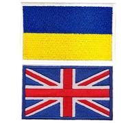 Fopytu British Ukraine Flag Patches, 2 Pcs Uk Ukrainian Flag Embroidered Applique Badge Emblem Sew on Patch for Hat Bag Backpack
