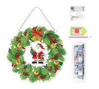 Fopytu Christmas Wreath DIY 5D Diamond Painting Kits, Xmas Garland Crystal Diamond Art Crafts Hanging Sign with LED Light for Home Door Wall Decor Gift
