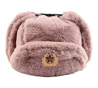 Fopytu Fashions Russian Trapper Hat Cap with Soviet Badge Ushanka Cossack Flaps Hat Winter Earflap Snow Caps for Men Women