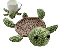 Fopytu Hand Crocheted Drink Coaster Cute Turtle Shaped Mug Cup Mat Heat Insulation Cup Mat Teacup Mat for Table Desk Decoration