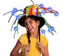 Fopytu Led Funny Clown Crazy Hat Mardi Gras Jester Hat Light Up Hats Noodle Hair Hat Jester Party Costume Mardi Gras Party Decor Crazy Hat