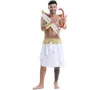 Fopytu Men's Cupid Costume Valentine's Day Outfit with Gold Arrow Bow One Shoulder Sash Adult Ancient Greek Roman Fancy Dress Outfits