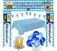 Fopytu Oktoberfest Decoration Kit, Oktoberfest Flag Banner, Table Cover and Balloons Set for German Bavarian Oktoberfest Party Supplies