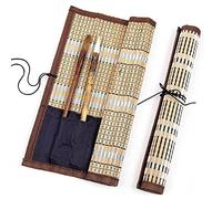 Fopytu Painting Brush Holder Portable Bamboo Rolling Bag Calligraphy Pen Case Curtain Pack Drawing Pen Pouch for Art Supplies