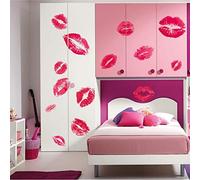 Fopytu Valentine's Day Red Lips Wall Stickers Kisses Self-adhesive Wall Art Decals for Home Living Room Bedroom Girly Women's Teens Apartment Decor