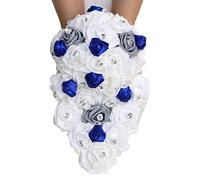 Fopytu Waterfall Bouquets for Bride Long Style White Wedding Bouquets Flower with Pearl Romantic Wedding Party Decoration Confession