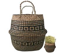 Fopytu Woven Seagrass Plant Basket with Handles, Natural Wicker Baskets Storage Plant Pot Basket for Laundry, Picnic, Plant Pot Cover, Beach