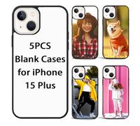 FOQENCCI 5PCS Phone Case for iPhone 15 Plus Sublimation Cover DIY Blank Printable Heat Press Soft Rubber + Aluminum Non-Slip Shock-absorbent Slim Thin Cover for iPhone 15 Plus