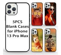 FOQENCCI 5PCS Sublimation Case for iPhone 13 Pro Max,DIY Blank Printable Heat Press Custom Phone Cover,Soft Rubber+Aluminum Non-Slip Anti-Scratch Shockproof Bumper Protective Cover 6.7 inch Black