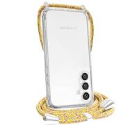 FOQENCCI for Samsung Galaxy S24 Plus Crossbody Case,Galaxy S24 Plus Clear Phone Case with Adjustable Crossbody Lanyard Strap,Soft TPU + Hard PC Bumper Slim Drop Protection Phone Cover Yellow Rainbow