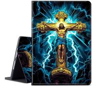 for 10.1" Amazon Kindle Fire HD 10 Tablet Case (13th Generation, 2023 Release), PU Leather Multi-Angle Anti Slide Stand Smart Cover Case with Auto Wake/Sleep,Golden Jesus Large Cross
