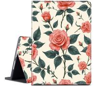 for 10.1" Amazon Kindle Fire HD 10 Tablet Case (13th Generation, 2023 Release), PU Leather Multi-Angle Anti Slide Stand Smart Cover Case with Auto Wake/Sleep,Red Roses Green Leaves
