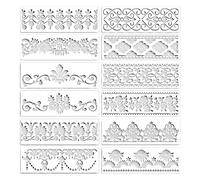 For 12pcs Flower Border Stencils Mandala Stencils Reusable Cut Painting Templates For Diy Craft