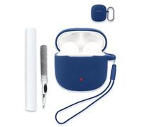 for 1MORE True Wireless Headphones Q10 Case Cover, Soft Silicone Protective Portable Scratch Shock Resistant Compatible with Hard Shell with Cleaner Kit & Carabiner & Lanyard，Blue