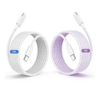 For [2 PACK] HMD XR21/HMD Pulse/HMD Pulse Pro/HMD Pulse Plus/HMD Atlas/HMD Vibe Charger cable Nylon Braided 1M (60W) USB C Charger Lead Fast Charging USB C Cable (WHITE + PURPLE)