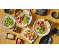 For 2, Ramen (with egg) or Large Plate a Dessert a Hot Tea and One Drink