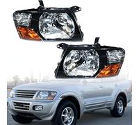 For 2000-2006 Mitsubishi Pajero Montero Headlight Assembly - Halogen Headlamp, Left Driver Side & Right Passenger Side, Black Housing, Clear Lens, w/o LED DRL (55W 12V)