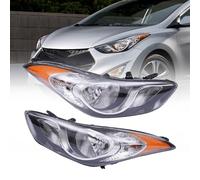 For 2011 2012 2013 Hyundai Elantra Halogen Driver and Passenger Side Headlights Headlamps Assembly Replaces 92101-3Y000 92102-3Y000 Chrome Housing Clear Lens