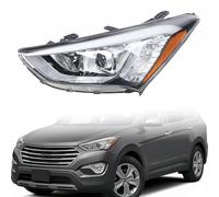For 2013 2014 2015 2016 Santa Fe GLS/SE Headlight Assembly - Halogen Headlamp, Left Driver Side, Black Housing, Clear Lens, w/LED DRL (12V)