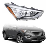 For 2013 2014 2015 2016 Santa Fe GLS/SE Headlight Assembly - Halogen Headlamp, Right Passenger Side, Black Housing, Clear Lens, w/LED DRL (12V)