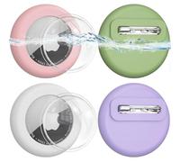 for 4 Pack AirTag Holder for Kids Hidden Silicone Case Cover with Safety Pins for Children Elderly Pets Backpack Luggage for airtag (4 Colors) (Lilac/White/Pink/Light Green)