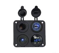 for 4in1 Car Charger Panel Dual USB Socket Voltmeter Switch(Blue)