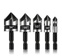 For 5 Pcs Countersink Drill Bit Setwith 14inch Quick Change Hex Shank