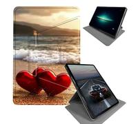 for 6" All New Kindle 10th Generation 2019 Release & Kindle Signature Edition E-Reader Case-360 Rotating Folding Stand Protective Cover with Auto Sleep/Wake,Two Red Hearts On The Beach