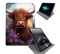 for 6" All New Kindle 10th Generation 2019 Release & Kindle Signature Edition E-Reader Case-360 Rotating Folding Stand Protective Cover with Auto Sleep/Wake,Cow with Purple Flowers