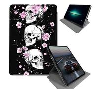 for 7" Kindle Paperwhite 12th Gen 2024 Released & Kindle Colorsoft Signature Edition E-Reader Case-360 Rotating Folding Stand Protective Cover with Auto Sleep/Wake,Cherry Blossom Skulls