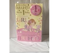 For A Dear Daughter You Are 1 Today Birthday Card With Badge 1st First One Cute Girl/Teddy Glitter/Foil Detail(CC7501)