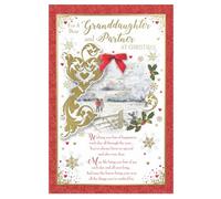 For A Dear Granddaughter And Partner Couple Walking In Winter Wonderland Design Christmas Card
