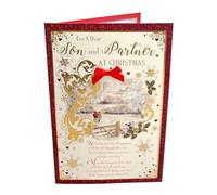 For a Dear Son and Partner Couple Walking in Winter Wonderland Design Christmas Card