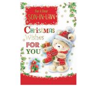 For A Dear Son In Law Teddy With Stocking Design Christmas Card