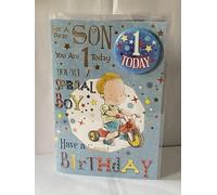 For A Dear Son You Are 1 Today Birthday Card With Badge Age 1 1st First One Cute Boy/Trike Foil Detail(CC7515)