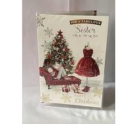 For A Fabulous Sister Happy Christmas Card Lady On Red Sofa/Red Dress/Christmas Tree(PH45212B)