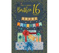 For A Great Brother 16 16th Today Bunting Gifts Happy Birthday Card Lovely Verse