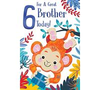 for A Great Brother 6th Age 6 Today Cute Monkey Happy Birthday Card Lovely Verse