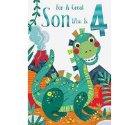 for A Great Son 4th Age 4 Today Cute Dinosaur Happy Birthday Card Lovely Verse