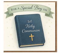 For a Special Boy on 1st Holy Communion Card - Religious First Communion Greeting for Son, Grandson or Nephew - Cross and Prayer Book Design