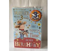 For A Special Brother You Are 3 Today Birthday Card With Badge Age 3 3rd Third Three Cute Boy Cowboy Foil Detail(CC7517)