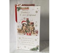 For A Special Brother & Your Girlfriend Christmas Card Teddies/Christmas Tree Lights/Gold Words Ribbon/Foil Detail(PRELUDE46885)