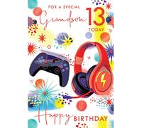 For A Special Grandson 13 13th Today Gaming Happy Birthday Card Lovely Verse