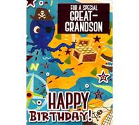 For a Special Great-Grandson Birthday Card - Pirate Octopus & Treasure Map Design - Fun Boys Greeting Card with Inside Verse & Envelope - Happy Birthday