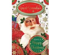 For a Special Great-Grandson Christmas Card - Large 13×23 cm Traditional Santa Design - Festive Red & Gold Greeting Card with Verse - Includes Envelope