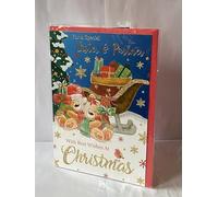 For A Special Sister & Partner With Best Wishes At Christmas Card Teddies Holding Presents/Tree/Sleigh Glitter/Foil Detail(SLX5024B)