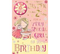For A Special Sister You Are 2 Today Birthday Card With Badge Age 2 2nd Second Two Cute Girl Princess Glitter/Foil Detail(CC7504)