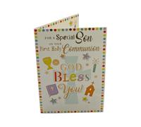 For a Special Son - First Holy Communion Religious Greeting Card with Chalice, Cross & Church Symbols