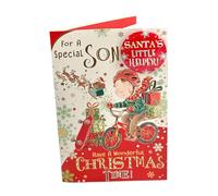 For a Special Son Santa's Little Helper Christmas Card With Badge